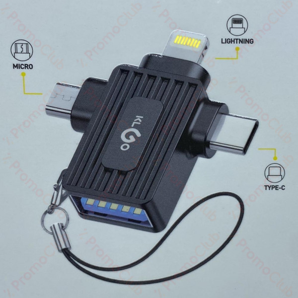 3в1 Преходник KLGO HB-6, USB към Micro, Type-C, Lightning - PREMIUM PRODUCT